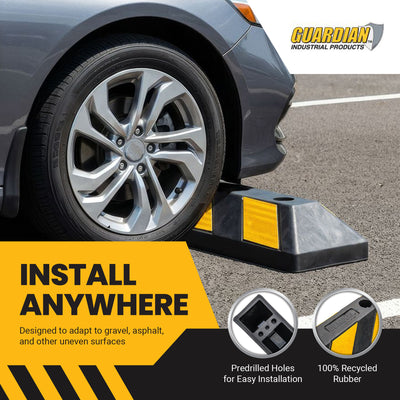 Guardian Parking Stop, 2 Foot Long Rubber Curb with Mounting Holes, Black/Yellow