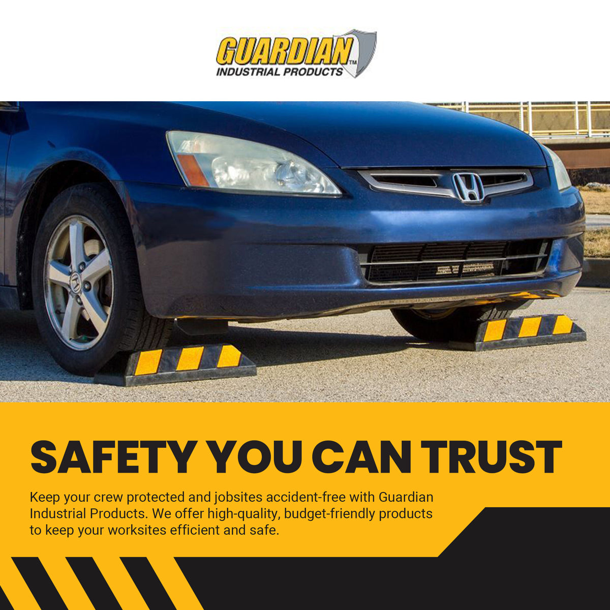 Guardian Parking Stop, 2 Foot Long Rubber Curb with Mounting Holes, Black/Yellow
