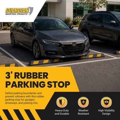 Guardian Parking Stop, 3 Foot Long Rubber Curb with Mounting Holes, Black/Yellow