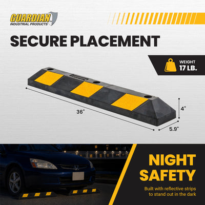 Guardian Parking Stop, 3 Foot Long Rubber Curb with Mounting Holes, Black/Yellow