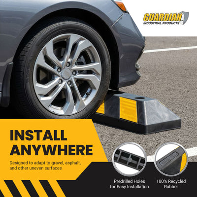 Guardian Parking Stop, 3 Foot Long Rubber Curb with Mounting Holes, Black/Yellow