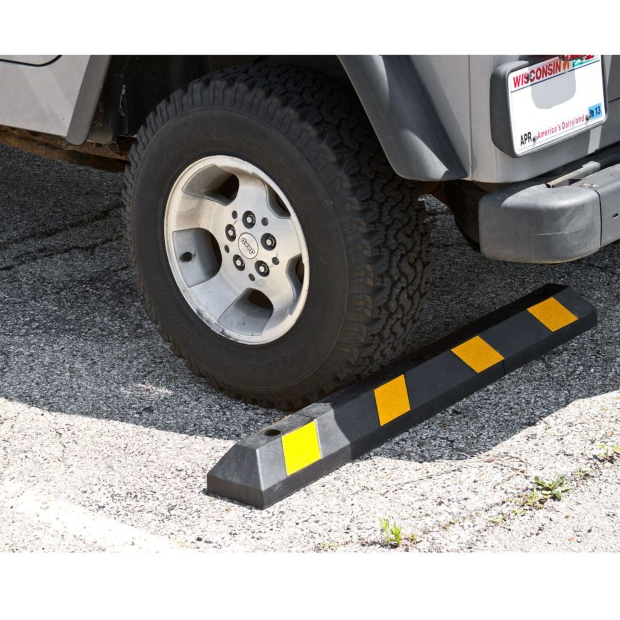 Guardian Parking Stop, 4Ft Rubber Curb with Mounting Holes, Black/Yellow, 2 Pack