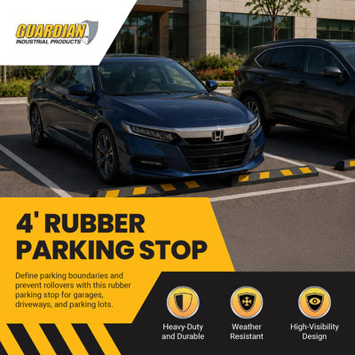 Guardian Parking Stop, 4 Foot Long Rubber Curb with Mounting Holes, Black/Yellow