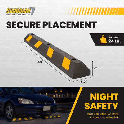 Guardian Parking Stop, 4 Foot Long Rubber Curb with Mounting Holes, Black/Yellow