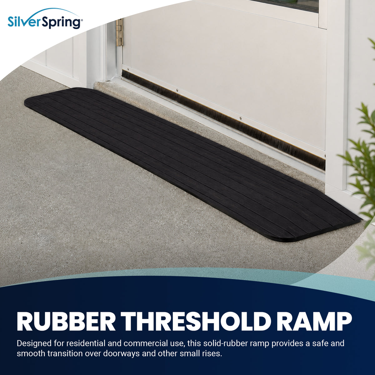 Silver Spring Rubber Threshold Ramp for Wheelchairs, Scooters & More, 0.5" Rise