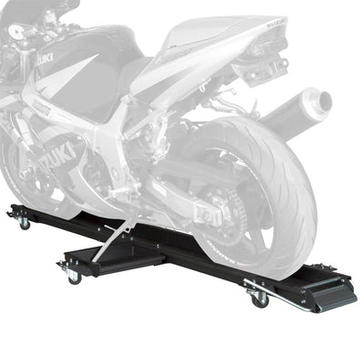 Black Widow Motorcycle Dolly with Front and Rear Gates for Loading (Open Box)
