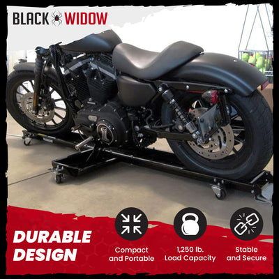 Black Widow Motorcycle Dolly with Front and Rear Gates for Loading and Unloading
