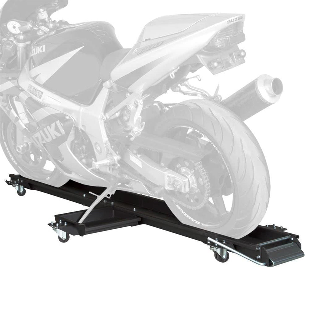 Black Widow Motorcycle Dolly with Front and Rear Gates for Loading (Open Box)