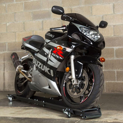Black Widow Motorcycle Dolly with Front and Rear Gates for Loading and Unloading