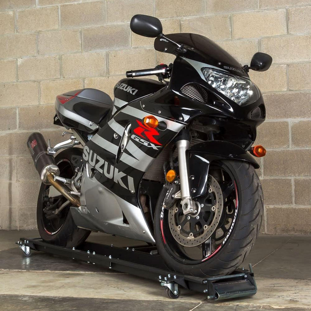 Black Widow Motorcycle Dolly with Front and Rear Gates for Loading (Open Box)