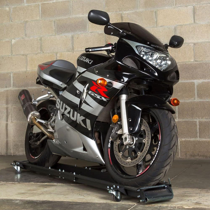 Black Widow Motorcycle Dolly with Front and Rear Gates for Loading (Open Box)