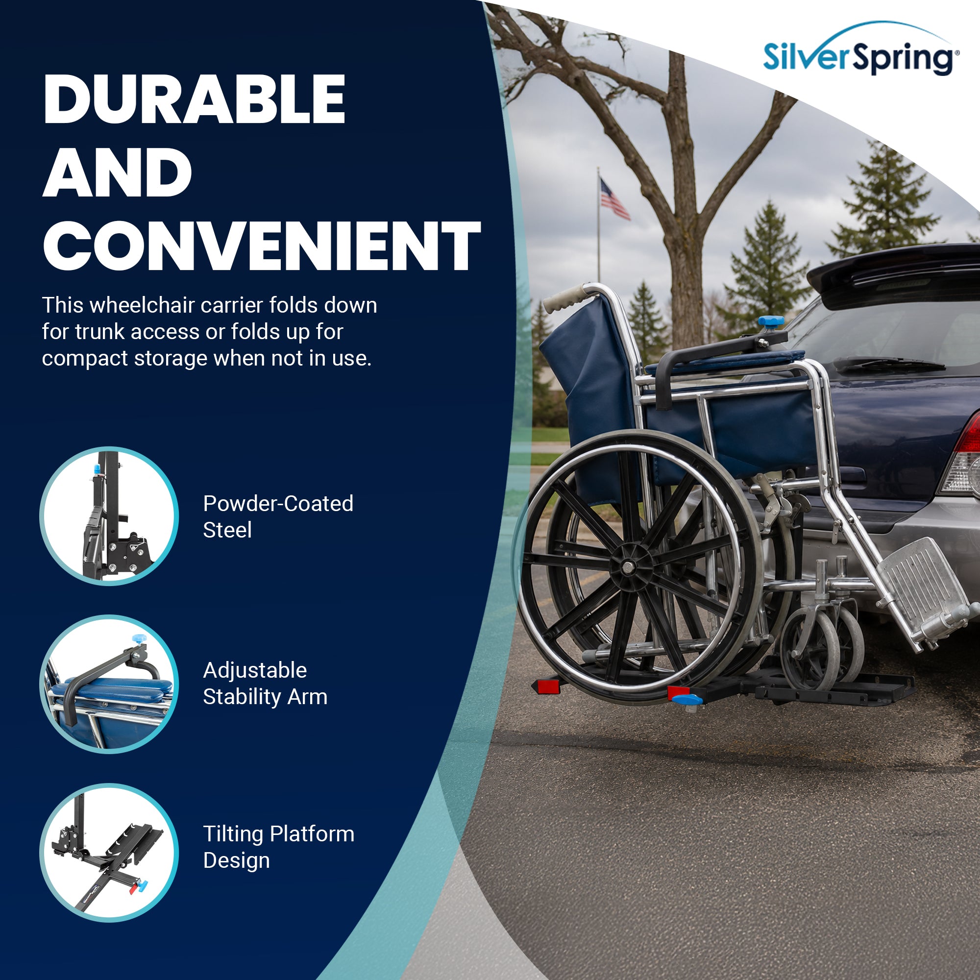 Silver Spring Foldable Manual Wheelchair Carrier Platform with Hitch Ball Mount