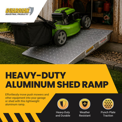 Guardian Heavy Duty Aluminum Shed Ramp, Portable Loading for Mowers, ATV, Silver