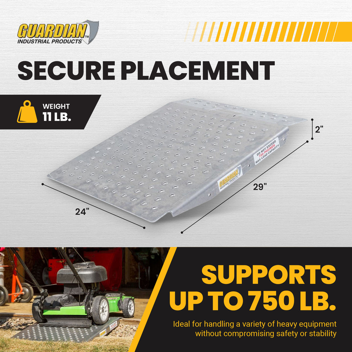 Guardian Heavy Duty Aluminum Shed Ramp, Portable Loading for Mowers, ATV, Silver
