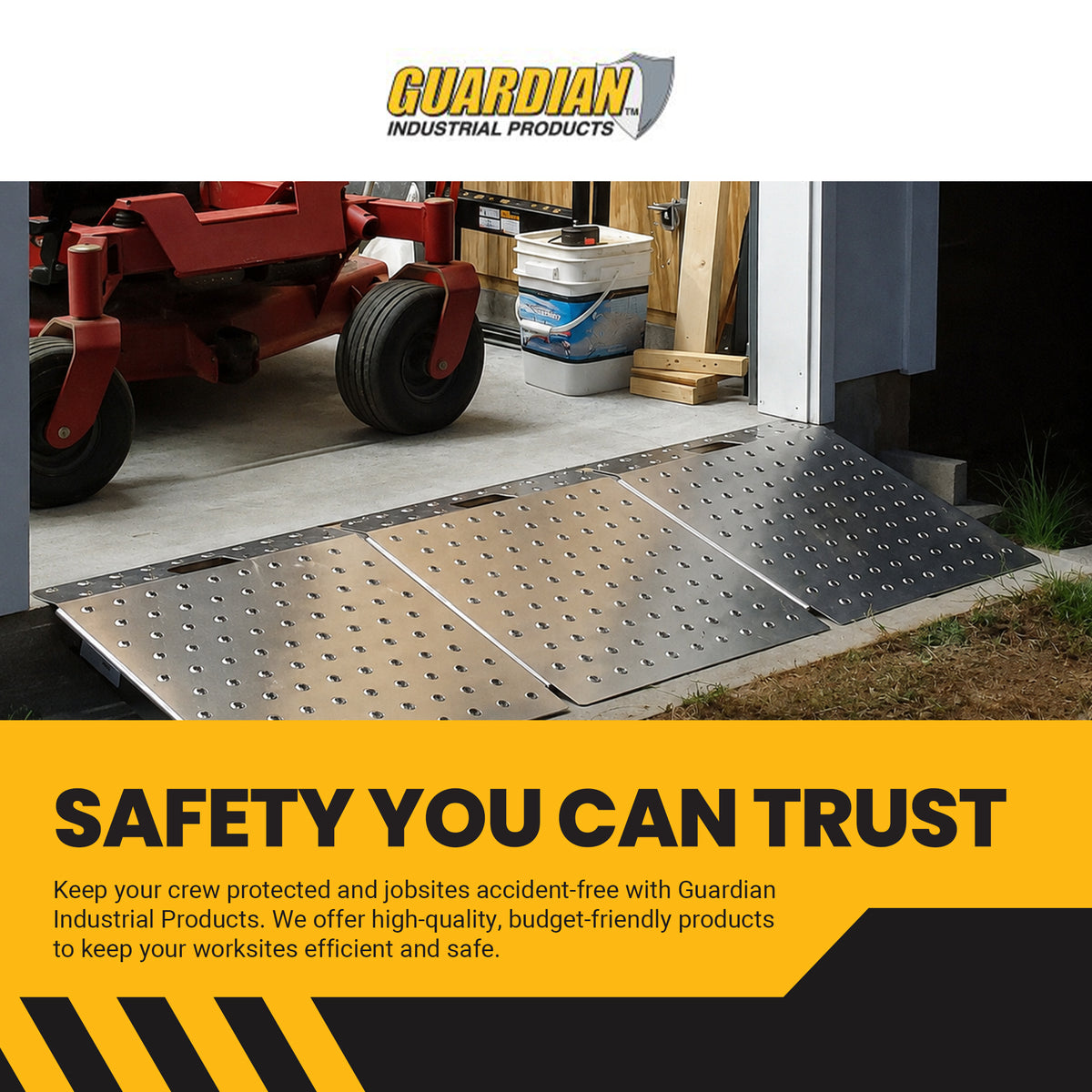 Guardian Heavy Duty Aluminum Shed Ramp, Portable Loading for Mowers, ATV, Silver