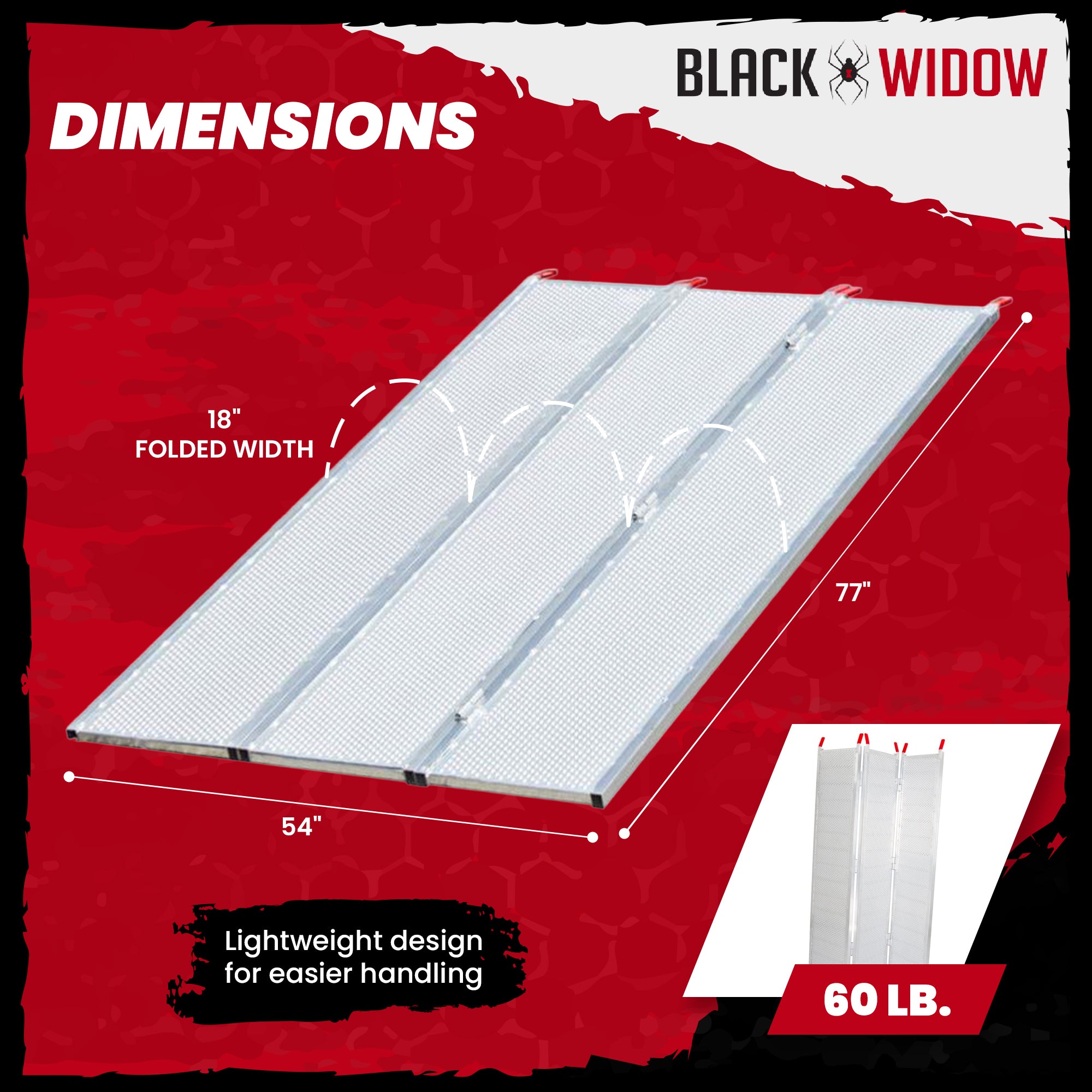 Black Widow 6’ 5” Punch Plate Aluminum Wide ATV Ramp, 1,500 Lbs Capacity (Used)