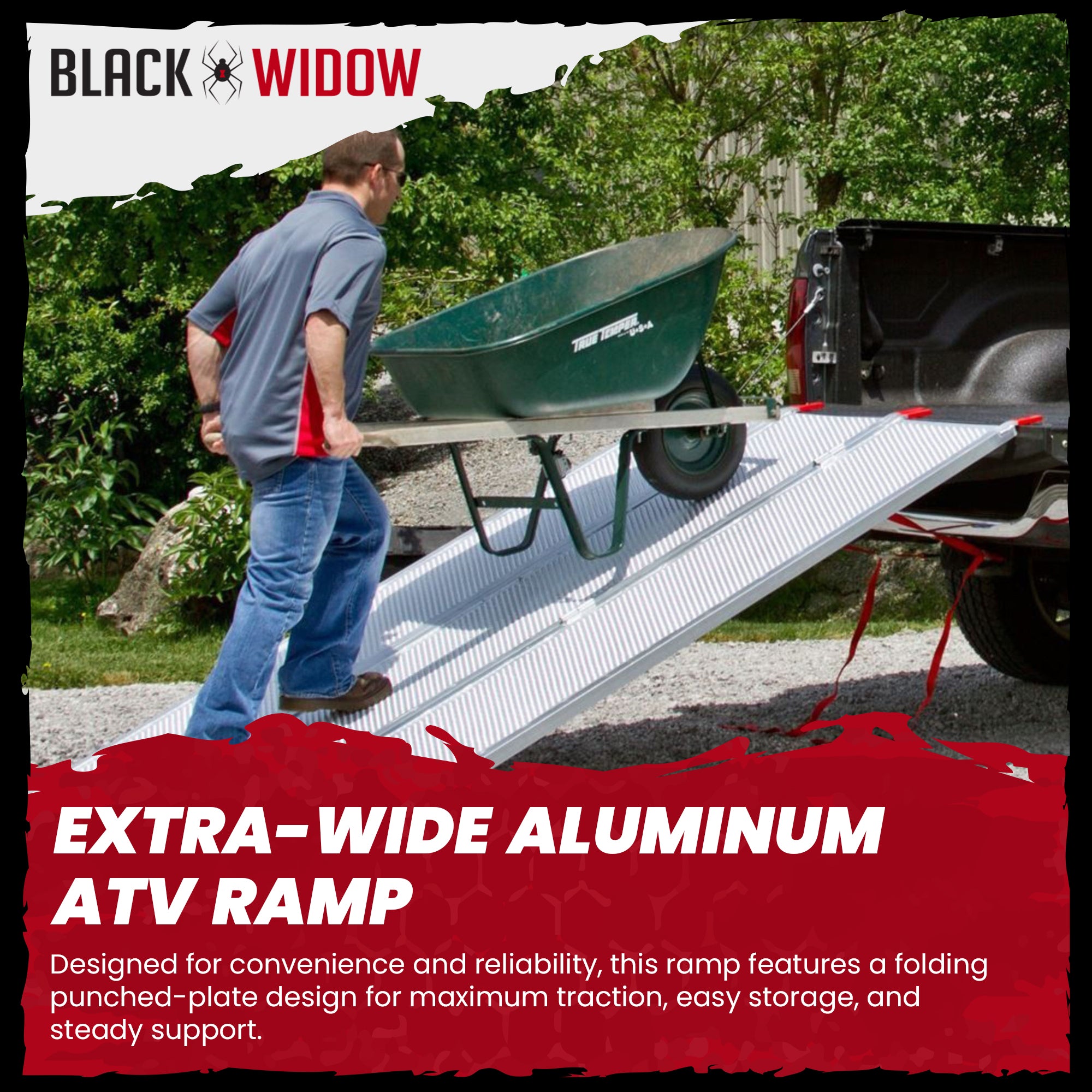 Black Widow 7’ 10” Punch Plate Wide ATV Ramp, 1500Lbs Capacity, Silver(Open Box)