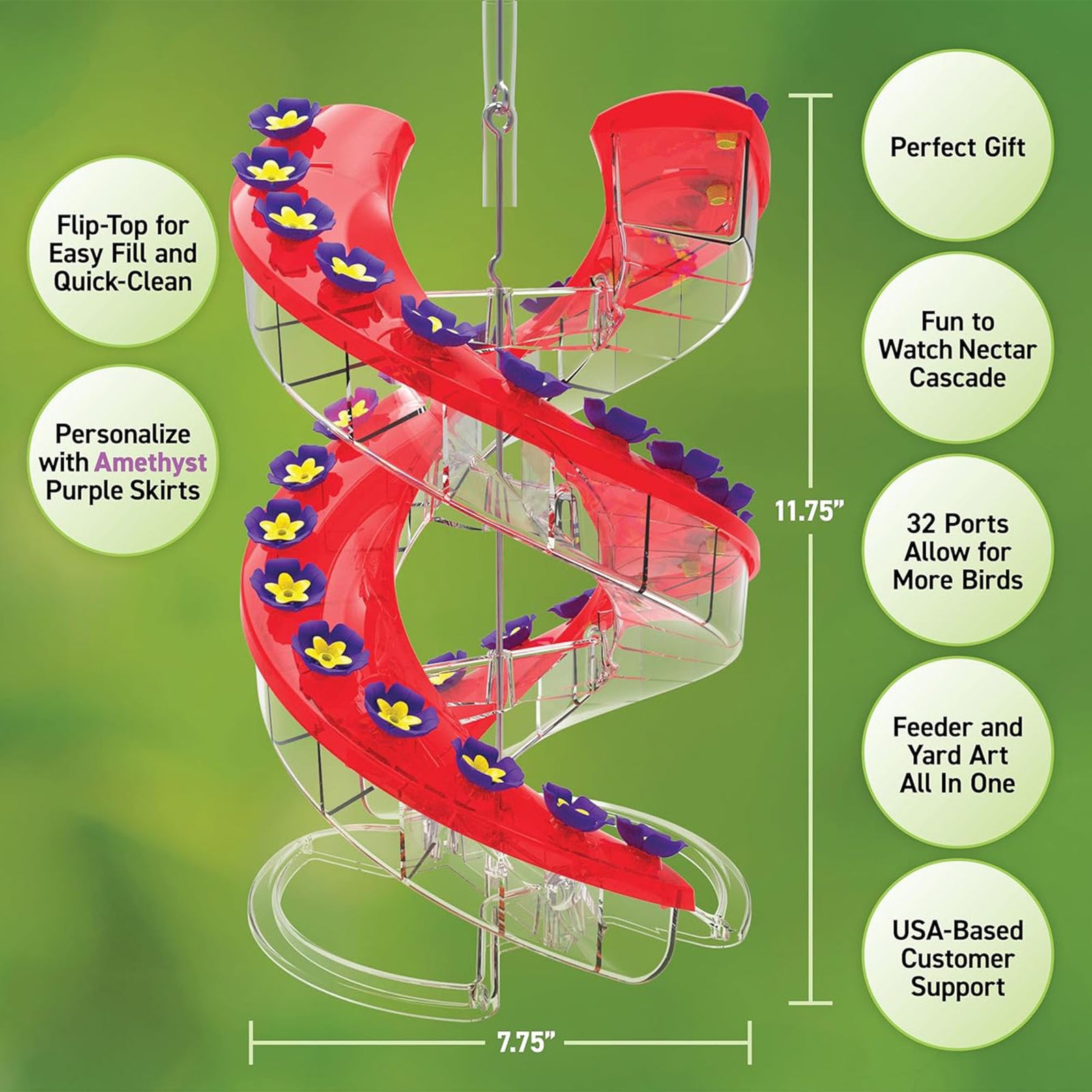 Cascade Wild Bird Feeders Outdoor Hummingbird Feeder, 32 Port Helical Design - VMInnovations