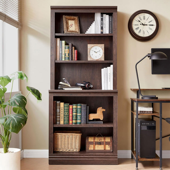 JAHRSTIM Halston Multi-Depth Bookcase, Adjustable Storage Shelving Unit, Cherry