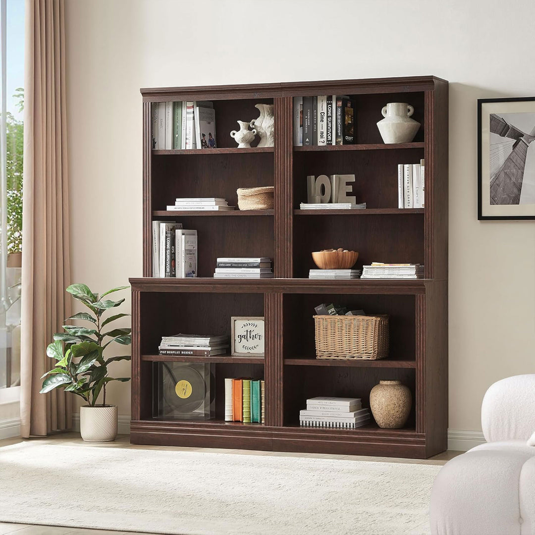 JAHRSTIM Halston Multi-Depth Bookcase, Adjustable Storage Shelving Unit, Cherry