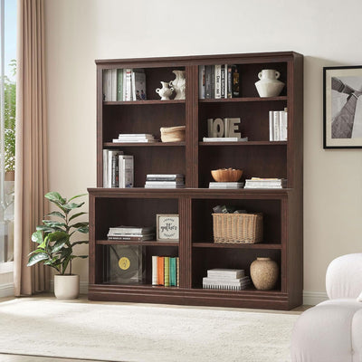VAUXHILL & CO. Halston Multi-Depth Bookcase, Adjustable Shelving Unit, Cherry