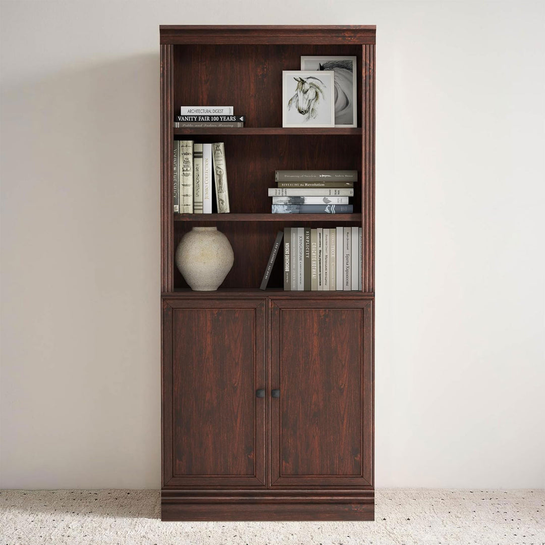 JAHRSTIM Halston Standard Bookcase Adjustable Storage Open Shelving Unit, Cherry