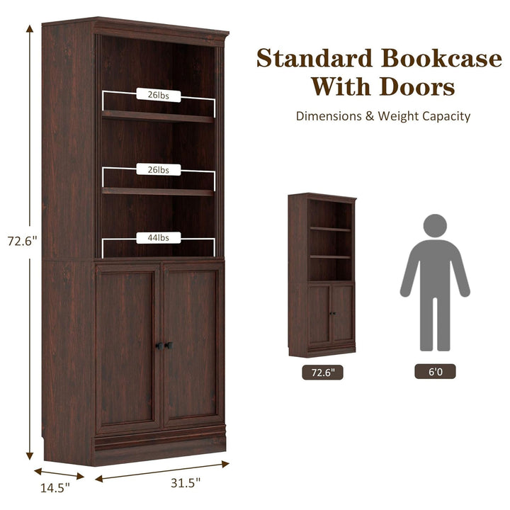 JAHRSTIM Halston Standard Bookcase Adjustable Storage Open Shelving Unit, Cherry