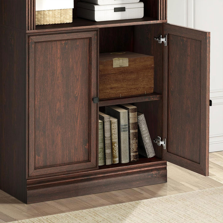 JAHRSTIM Halston Standard Bookcase Adjustable Storage Open Shelving Unit, Cherry