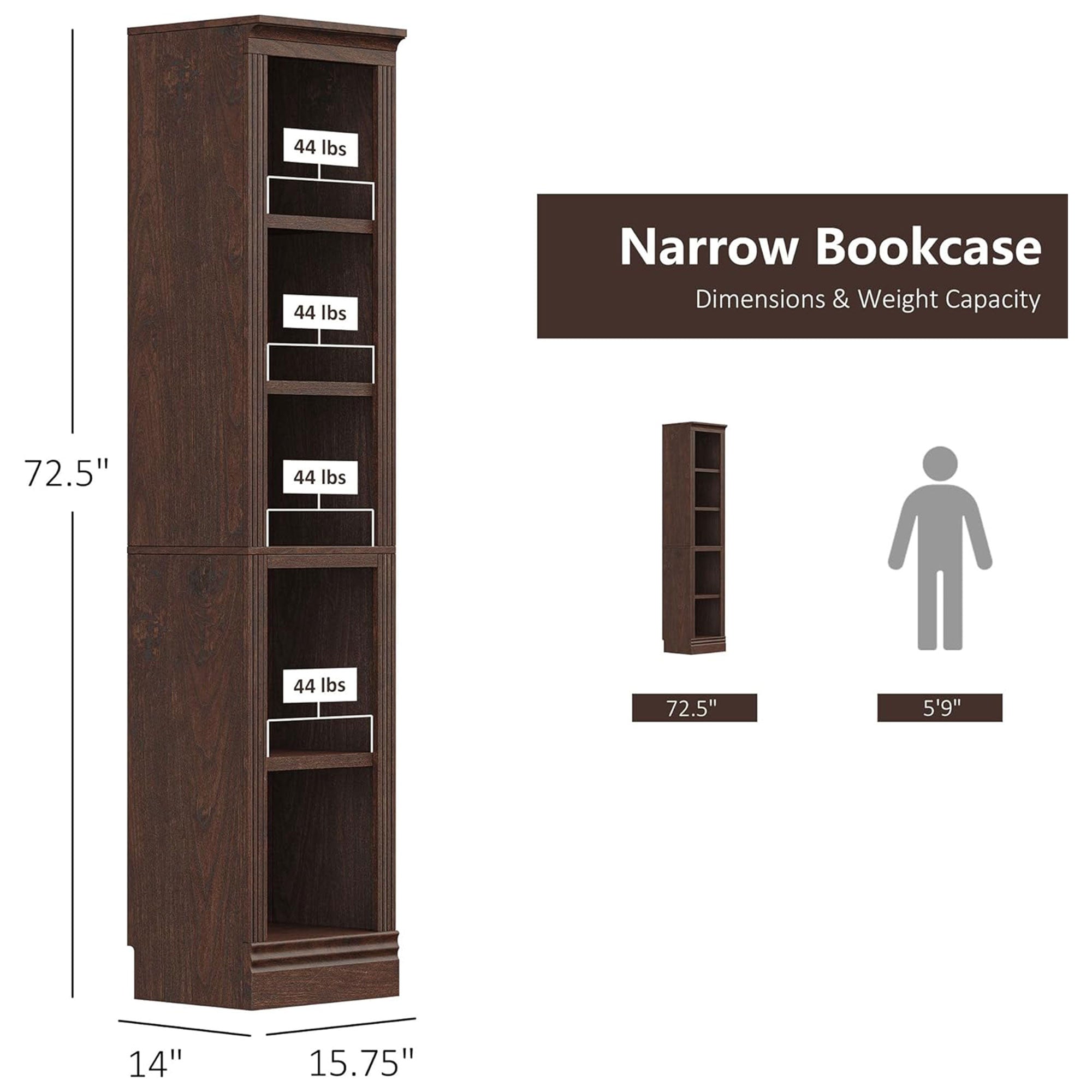 VAUXHILL & CO. Halston Narrow Bookcase, Adjustable Open Shelving Unit(For Parts) - VMInnovations