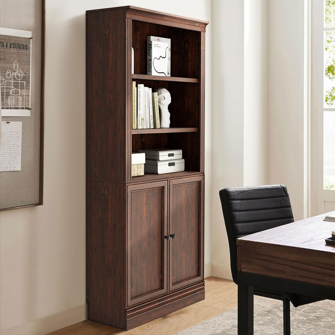 JAHRSTIM Halston Narrow Bookcase, Adjustable Storage Open Shelving Unit, Cherry