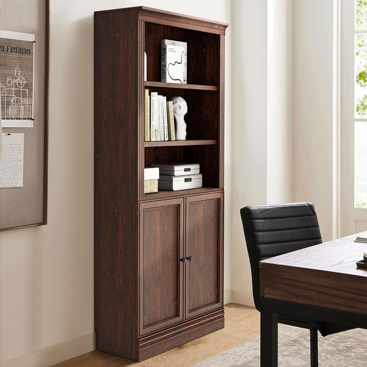 JAHRSTIM Halston Narrow Bookcase, Adjustable Storage Open Shelving Unit, Cherry
