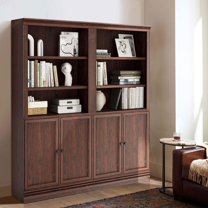 JAHRSTIM Halston Narrow Bookcase, Adjustable Storage Open Shelving Unit, Cherry