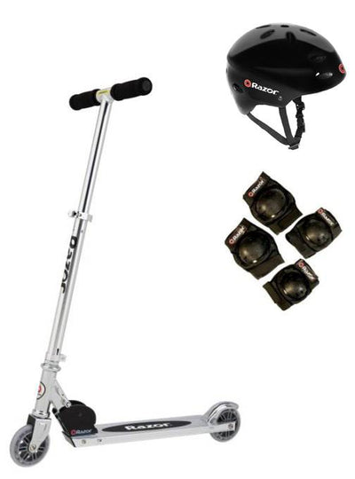 Razor A Kick Scooter Boys/Girls (Clear) with Child Helmet, Elbow & Knee Pads