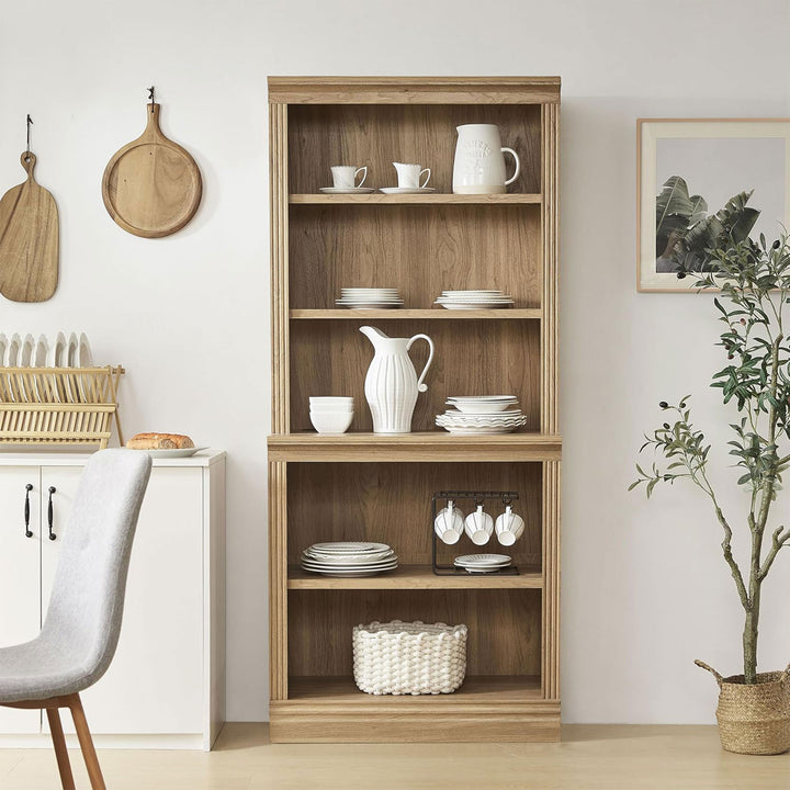 JAHRSTIM Halston Multi-Depth Bookcase, Adjustable Storage Shelving Unit, Oak