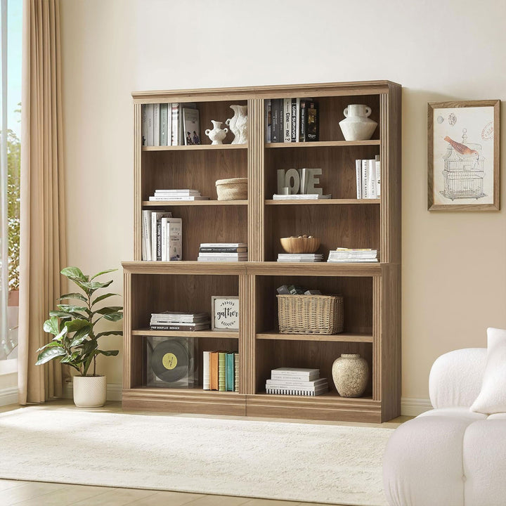 JAHRSTIM Halston Multi-Depth Bookcase, Adjustable Storage Shelving Unit, Oak