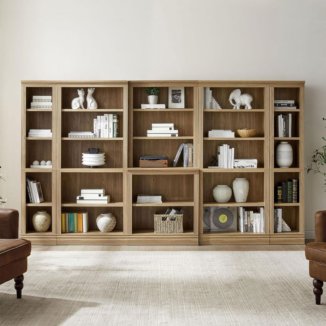 JAHRSTIM Halston Multi-Depth Bookcase, Adjustable Storage Shelving Unit, Oak