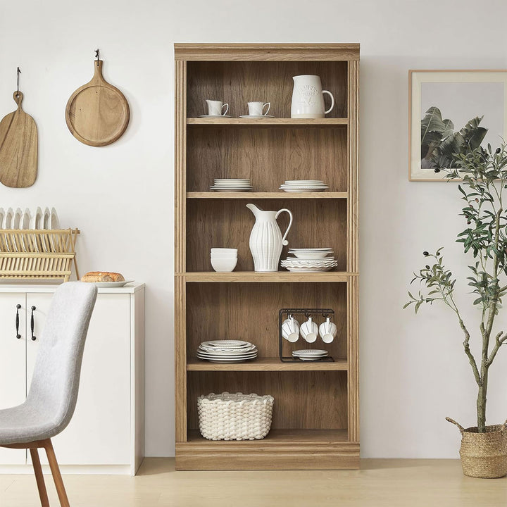 JAHRSTIM Halston Standard Bookcase Adjustable Storage Open Shelving Unit, Oak