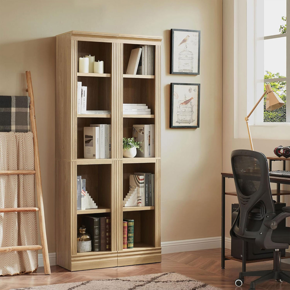 VAUXHILL & CO. Halston Narrow Bookcase, Adjustable Storage Shelving Unit, Oak