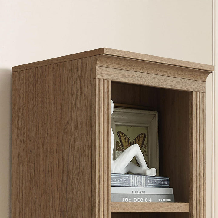 JAHRSTIM Halston Narrow Bookcase, Adjustable Storage Open Shelving Unit, Oak