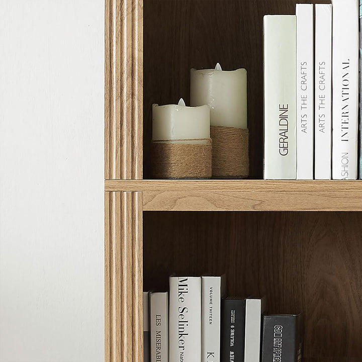 JAHRSTIM Halston Narrow Bookcase, Adjustable Storage Open Shelving Unit, Oak