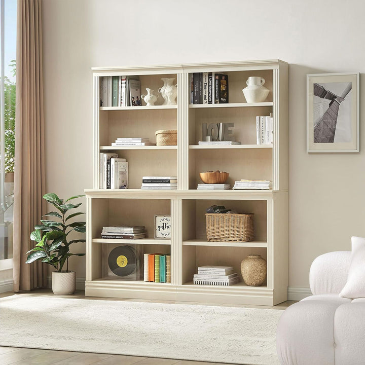 JAHRSTIM Halston Multi-Depth Bookcase, Adjustable Storage Shelving Unit, Cream