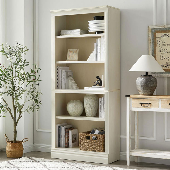 JAHRSTIM Halston Standard Bookcase, Adjustable Storage Open Shelving Unit, Cream