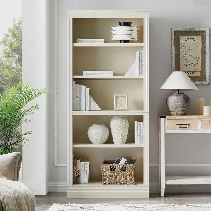 JAHRSTIM Halston Standard Bookcase, Adjustable Storage Open Shelving Unit, Cream