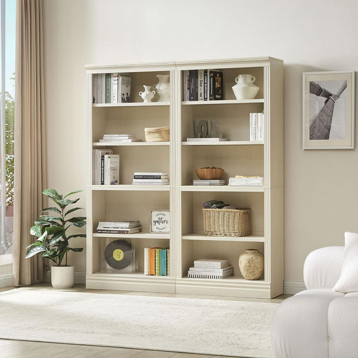 JAHRSTIM Halston Standard Bookcase, Adjustable Storage Open Shelving Unit, Cream