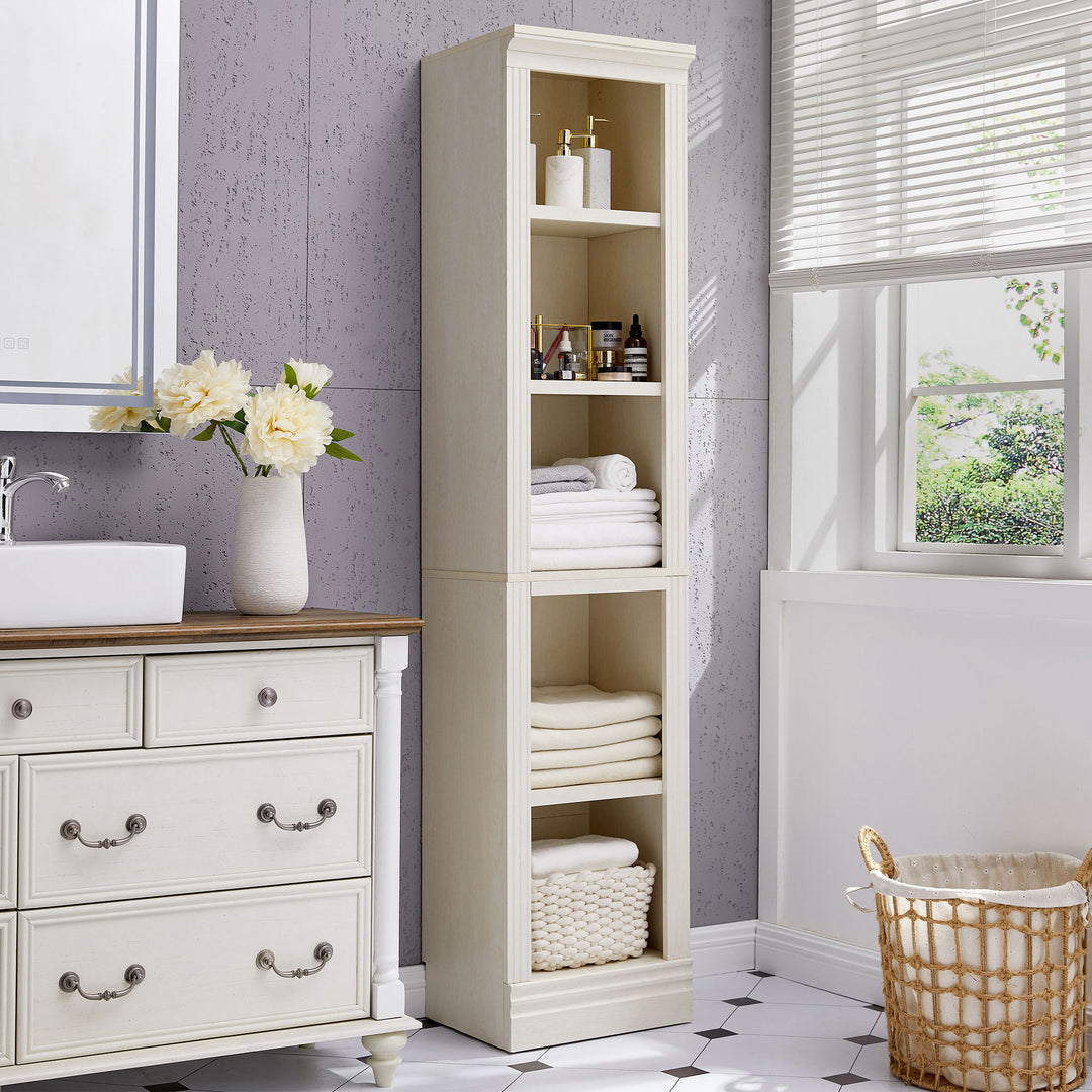 JAHRSTIM Halston Narrow Bookcase, Adjustable Storage Open Shelving Unit, Cream