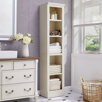 VAUXHILL & CO. Halston Narrow Bookcase, Adjustable Storage Shelving Unit, Cream
