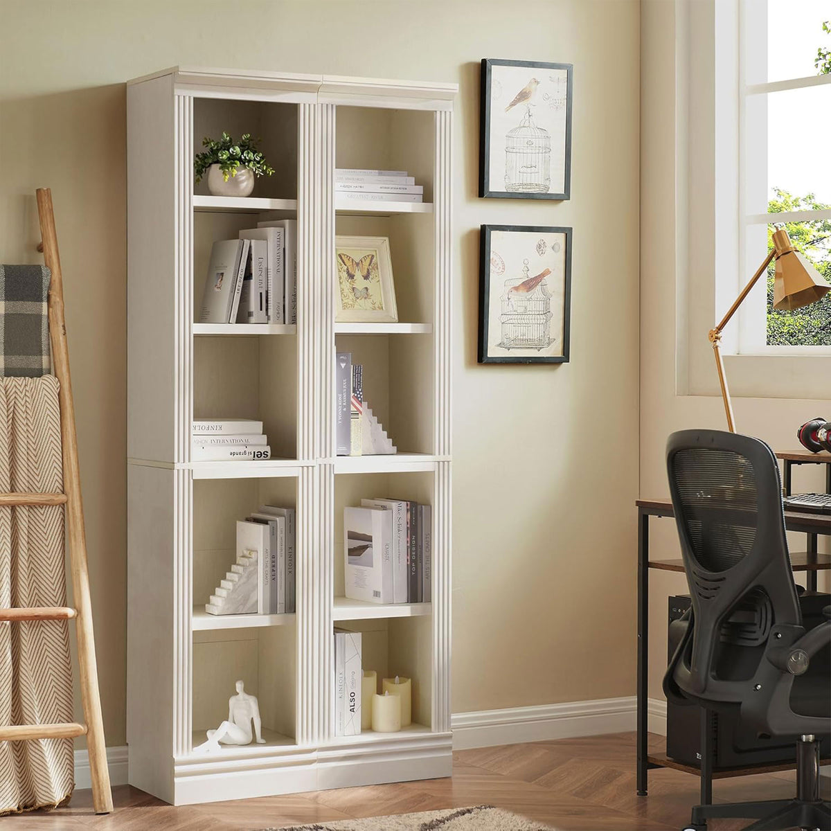 VAUXHILL & CO. Halston Narrow Bookcase, Adjustable Storage Shelving Unit, Cream