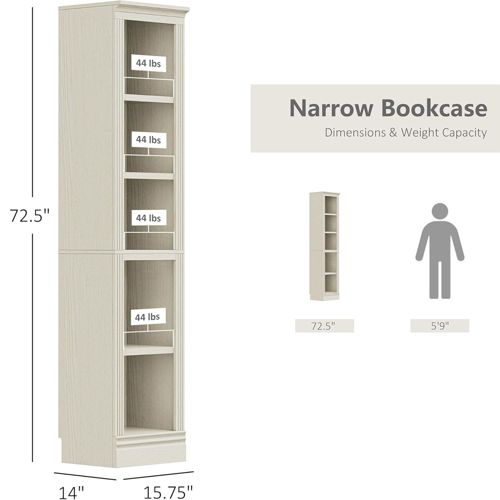 VAUXHILL & CO Halston Narrow Bookcase Adjustable Storage Shelving Unit(Open Box) - VMInnovations
