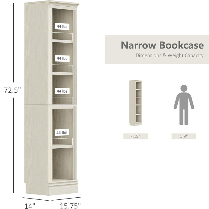 JAHRSTIM Halston Narrow Bookcase, Adjustable Storage Open Shelving Unit, Cream