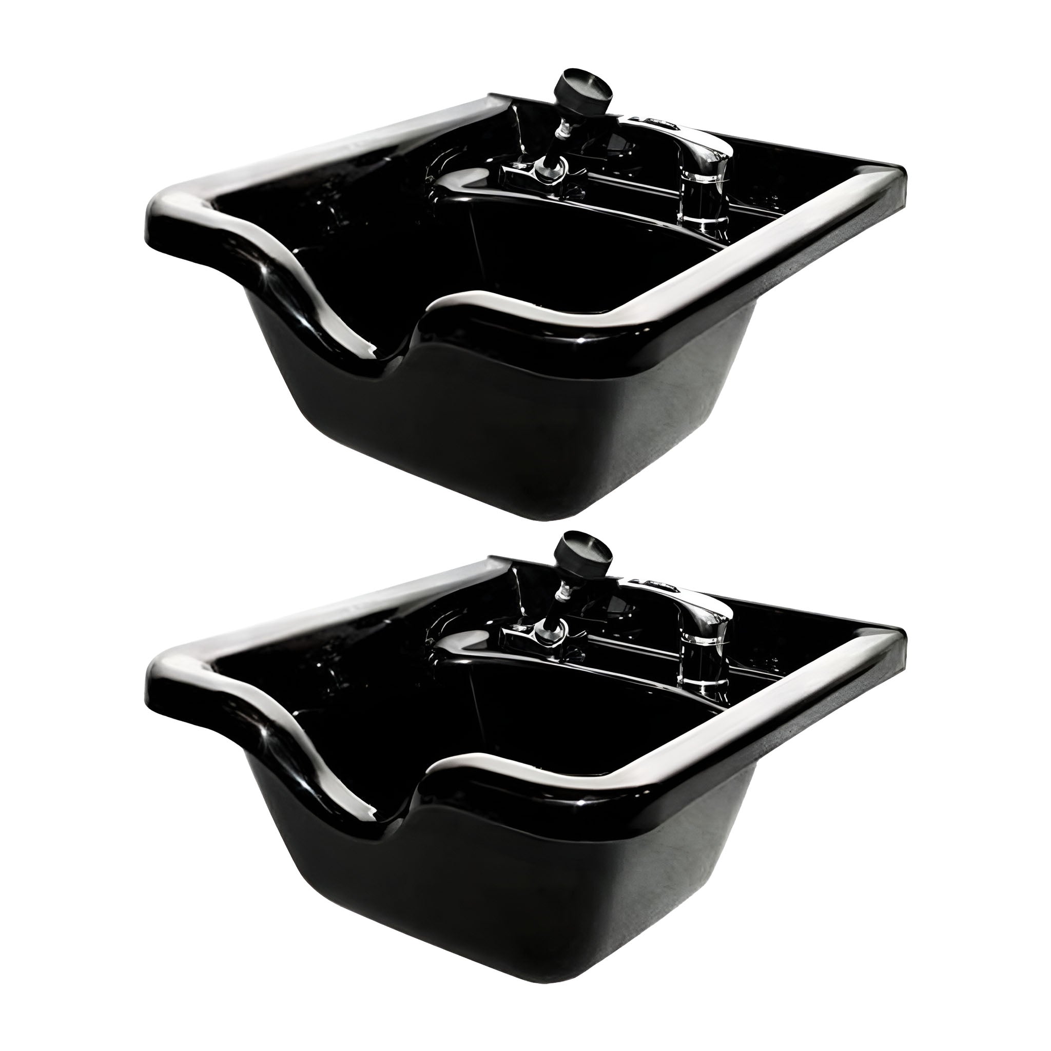 PureSana Chromium 2 Pack Plastic Salon Bowls Square Sink Tubs for Washing, Black - VMInnovations